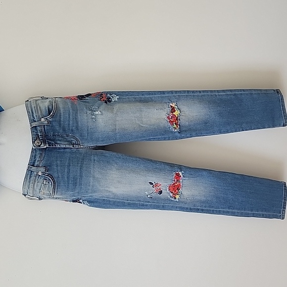 7 for all Mankind Pyper Crop Jeans with Floral Embroidery Firework Indigo Sz 24 - Picture 1 of 13